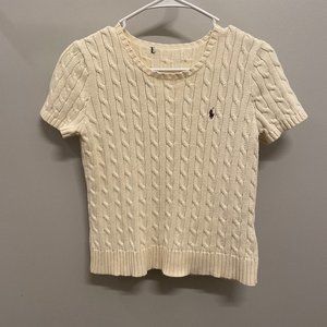Ralph Lauren Cream Crew Neck Cable Knit Short Sleeve Sweater